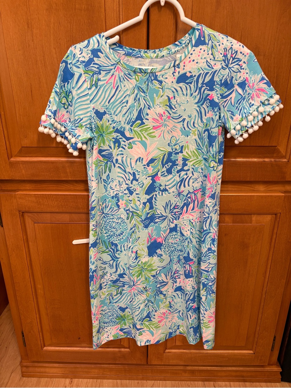 Lilly Pulitzer Blue Floral Pom-Pom Sleeve Casual Dress